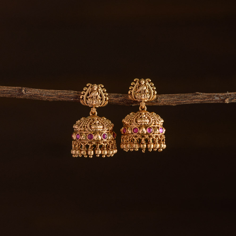 Temple Designer Ruby Lakshmi Jhumki