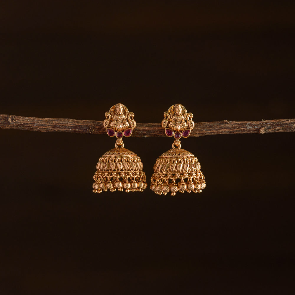 Temple Designer Lakshmi Golden Jhumki