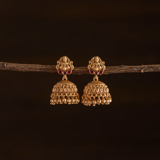 Temple Designer Lakshmi Golden Jhumki