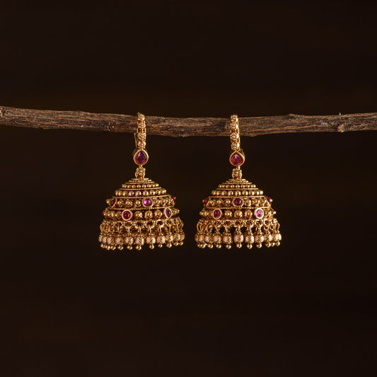 Meenakari Jhumkis - Ruby