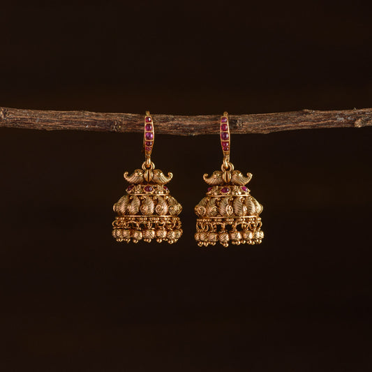 Meenakari jhumka - Ruby