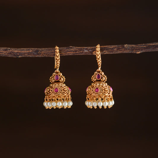 Meenakari jhumka - Ruby