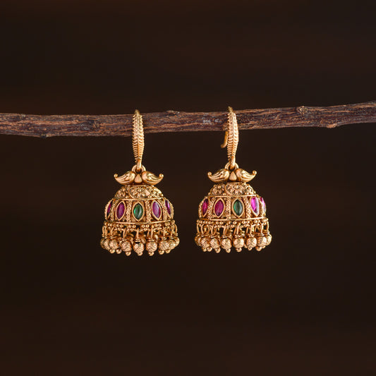 Meenakari jhumka - Ruby with green