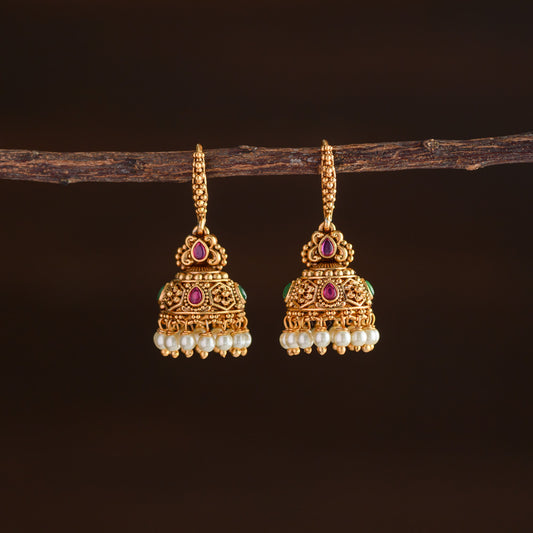 Meenakari jhumka - Ruby with Green