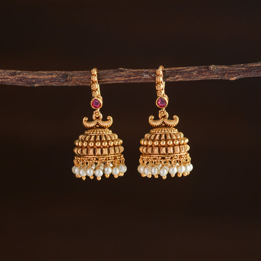 Meenakari jhumka (pearl beaded) - Ruby
