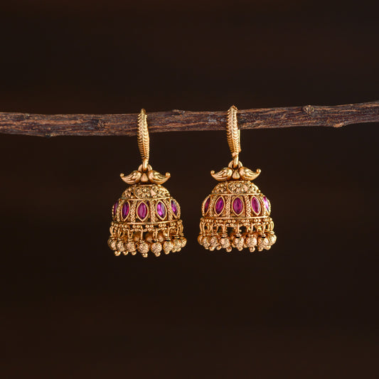 Meenakari jhumka - Ruby