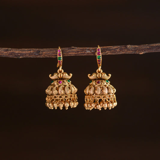 Meenakari jhumka - Ruby with green