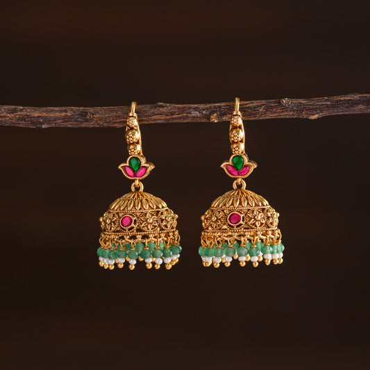 Meenakari jhumka - Ruby with green