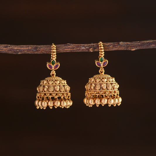 Meenakari jhumka - Ruby with green