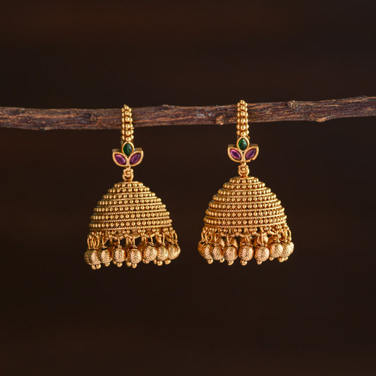 Meenakari jhumka - Ruby with green