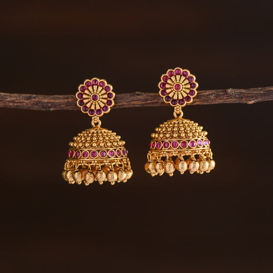 Floral jhumka - Ruby