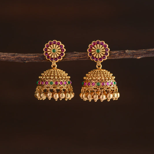 Floral jhumka - Ruby with green