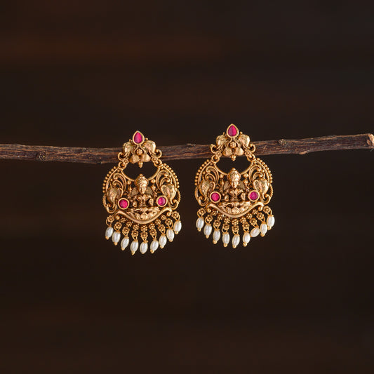 Lakshmi chandbali earring ( Rice pearl ) - Ruby