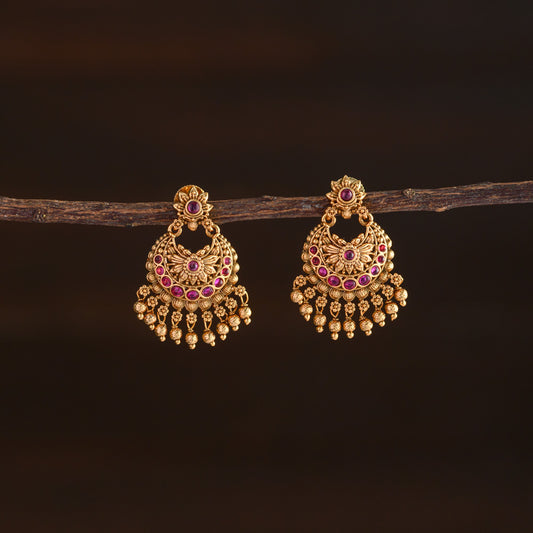 Floral chandbali earring - Ruby