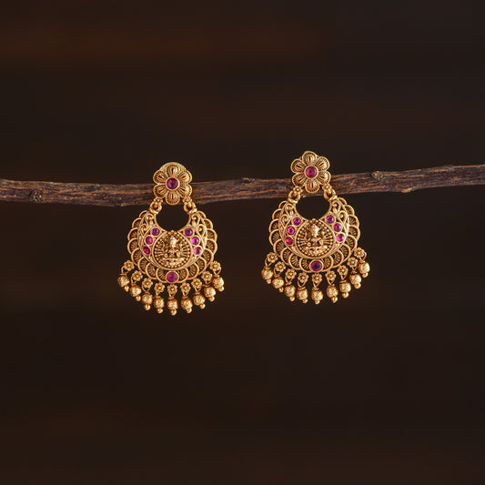 Floral lakshmi chandbali earring  - Ruby