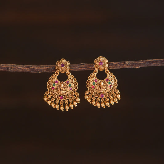 Floral lakshmi chandbali earring - Ruby with green