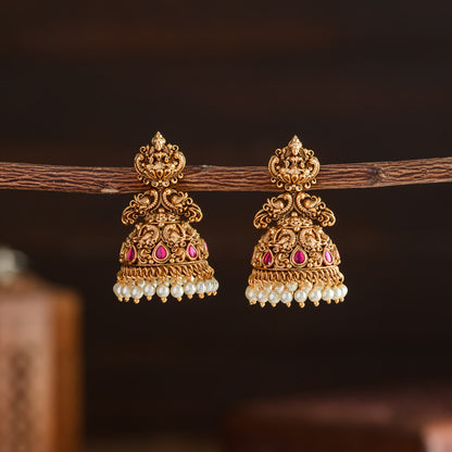 Lakshmi peacock pearl beaded jhumka - Suki