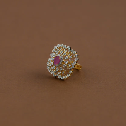 Diamond inspired statement adjustable finger ring - ruby