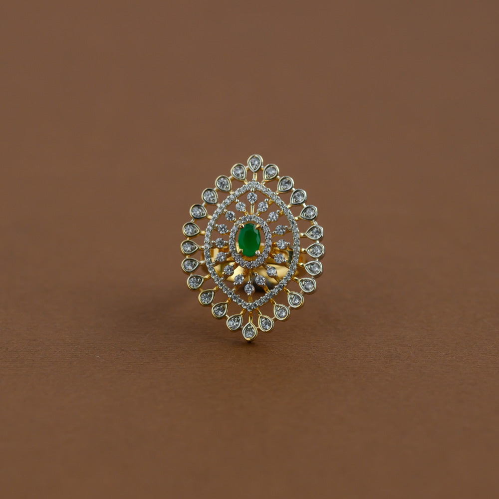 Diamond inspired statement adjustable finger ring - green