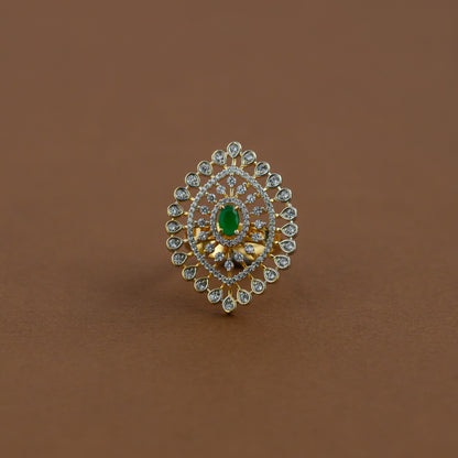 Diamond inspired statement adjustable finger ring - green