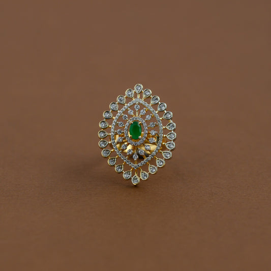 Diamond inspired statement adjustable finger ring - green