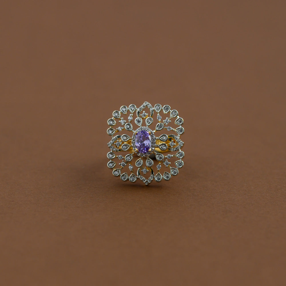 Diamond inspired statement adjustable finger ring -purple