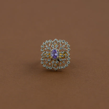 Diamond inspired statement adjustable finger ring -purple