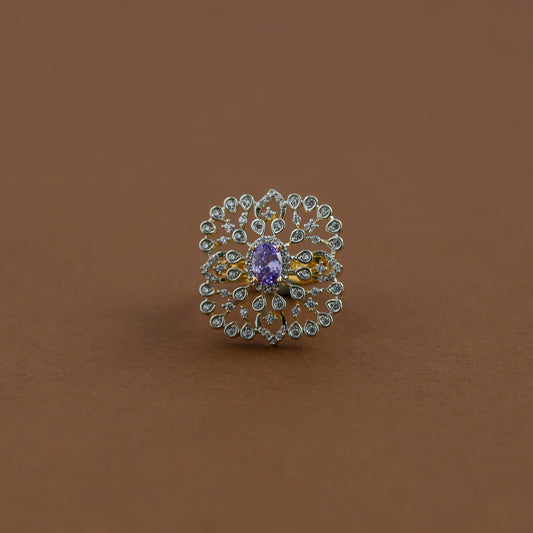 Diamond inspired statement adjustable finger ring -purple