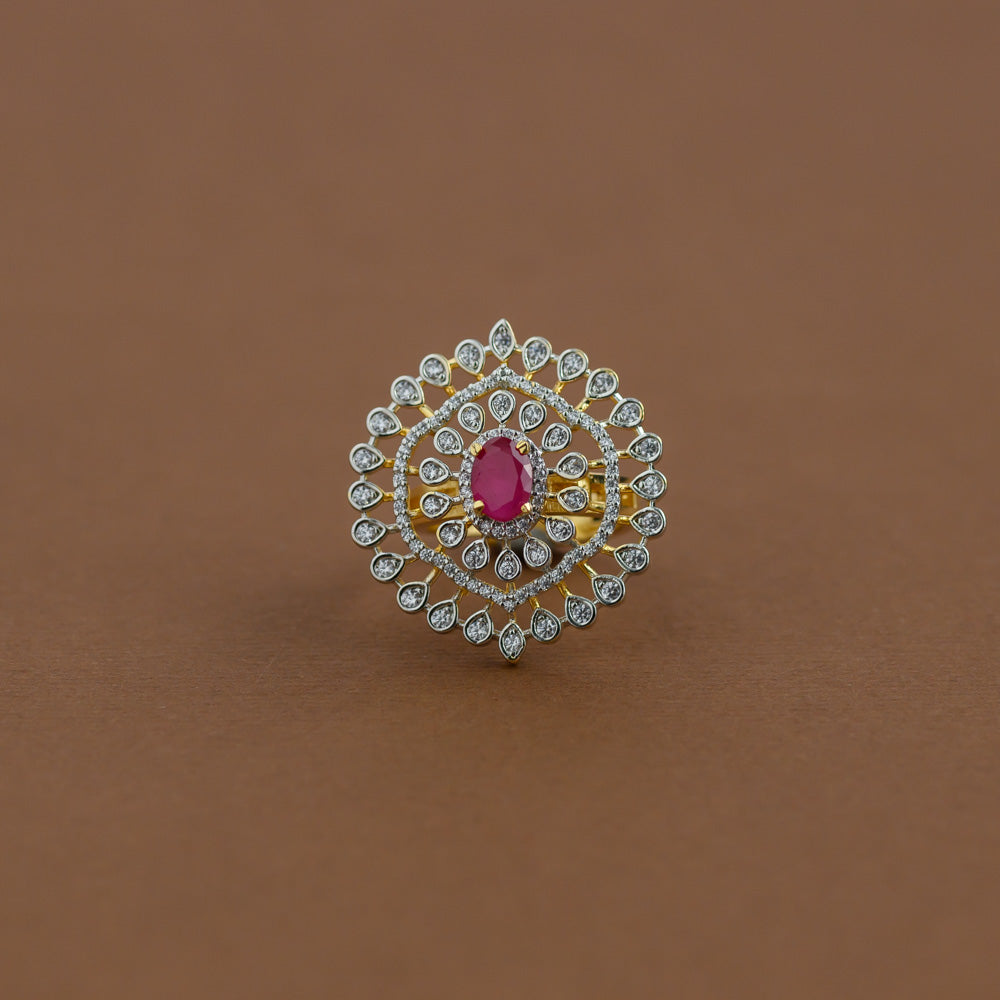 Diamond inspired statement adjustable finger ring - ruby
