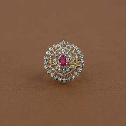 Diamond inspired statement adjustable finger ring - ruby