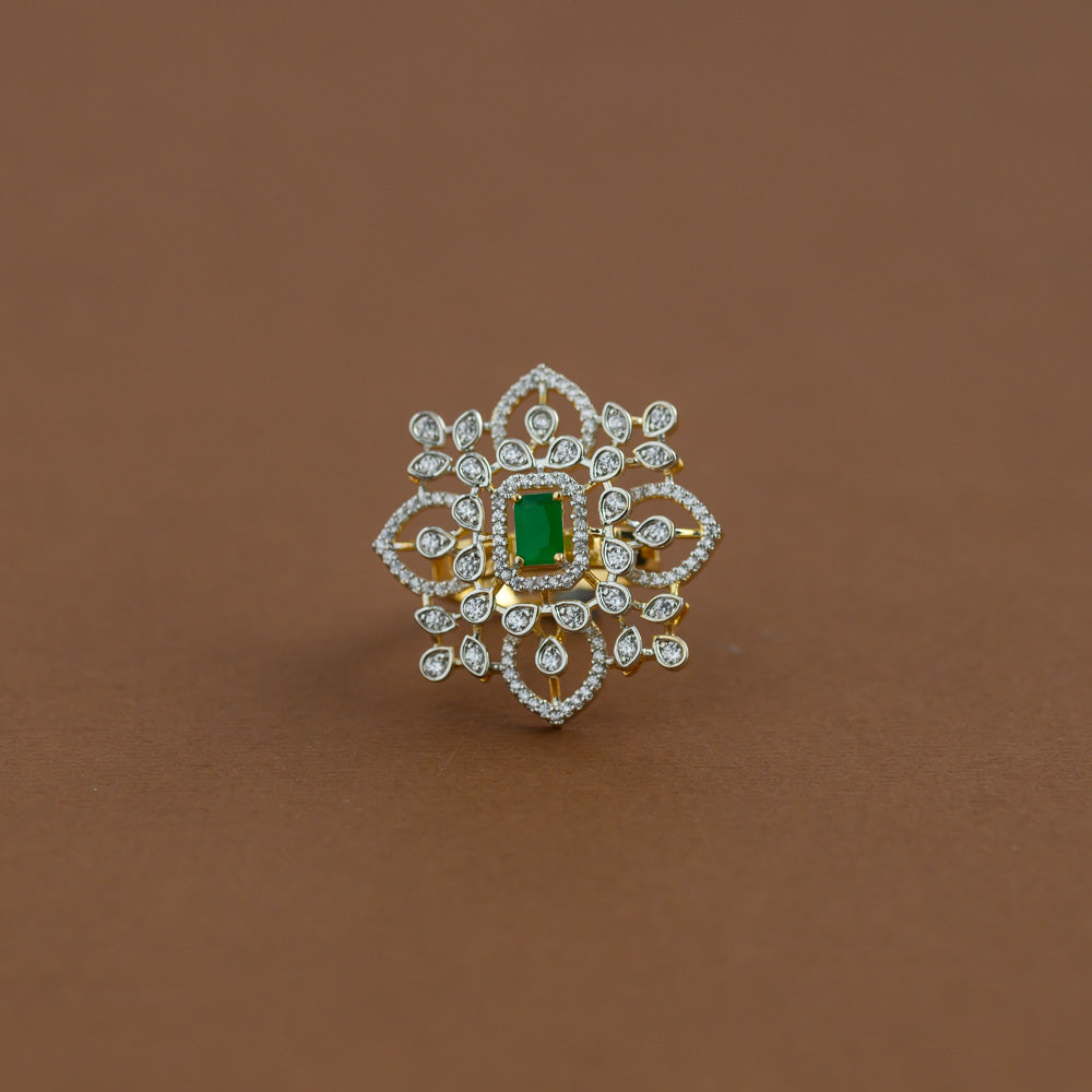 Diamond inspired statement adjustable finger ring - green