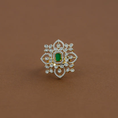 Diamond inspired statement adjustable finger ring - green