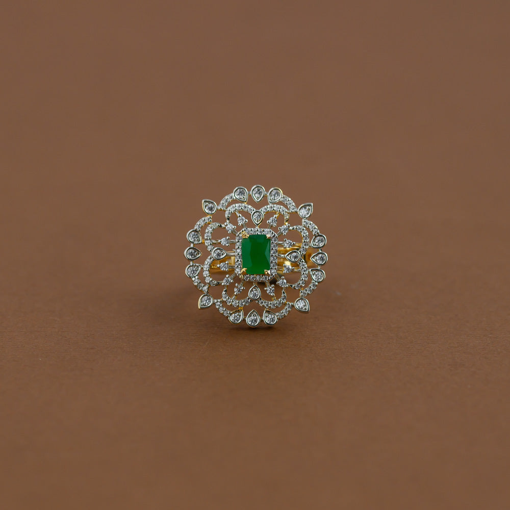 Diamond inspired statement adjustable finger ring - green