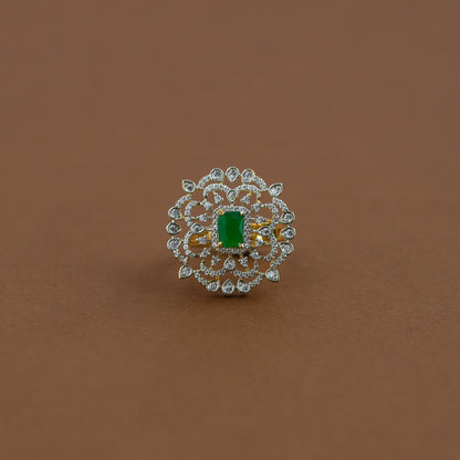 Diamond inspired statement adjustable finger ring - green