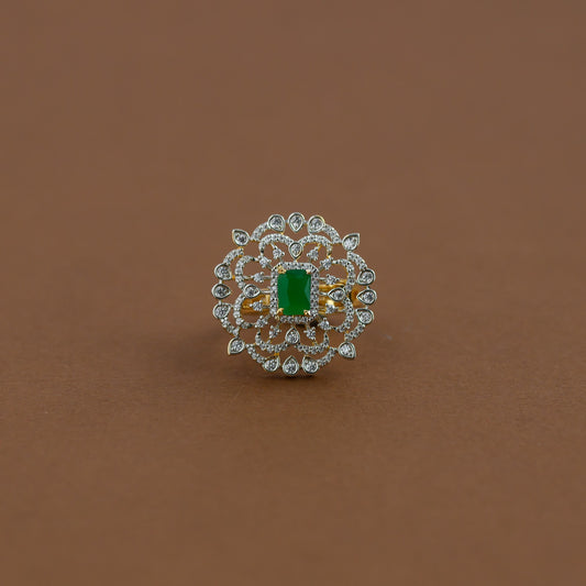 Diamond inspired statement adjustable finger ring - green