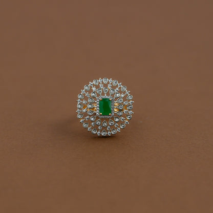 Diamond inspired statement adjustable finger ring - green