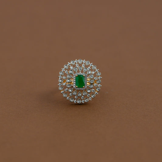 Diamond inspired statement adjustable finger ring - green