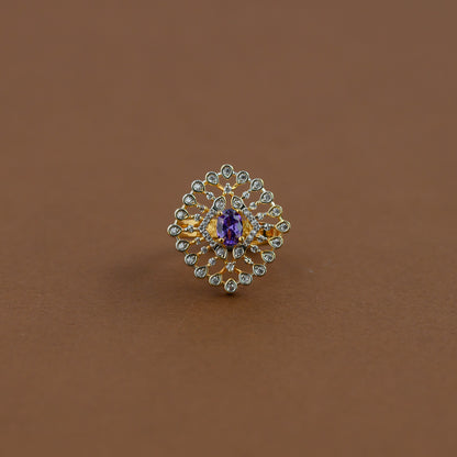 Diamond inspired statement adjustable finger ring - purple