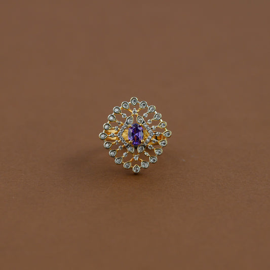 Diamond inspired statement adjustable finger ring - purple