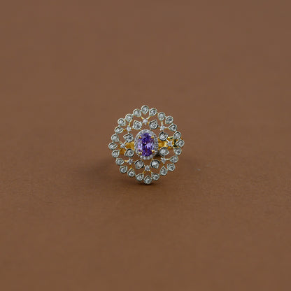Diamond inspired statement adjustable finger ring - purple