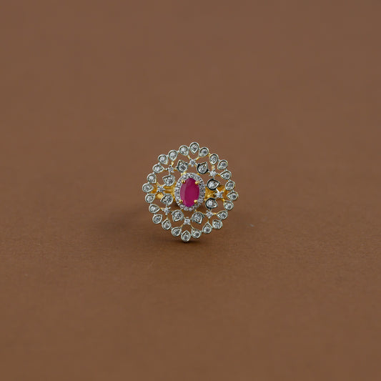 Diamond inspired statement adjustable finger ring - ruby