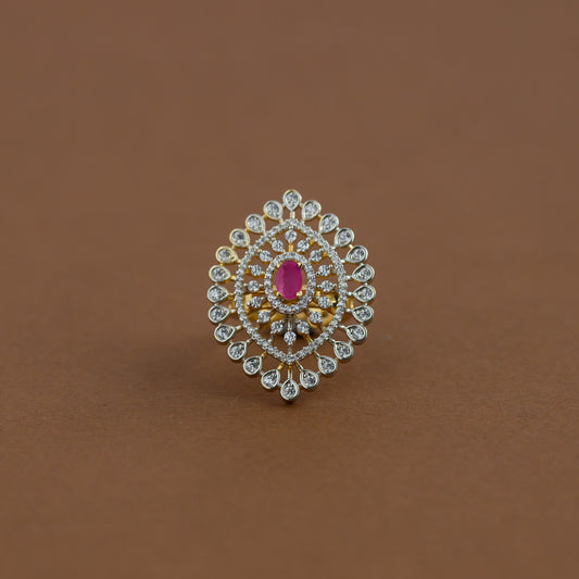 Diamond inspired statement adjustable finger ring - ruby