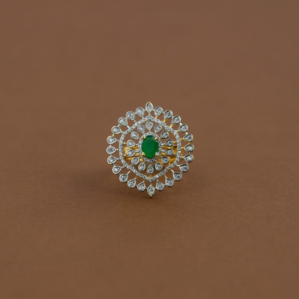 Diamond inspired statement adjustable finger ring - green