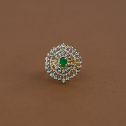 Diamond inspired statement adjustable finger ring - green