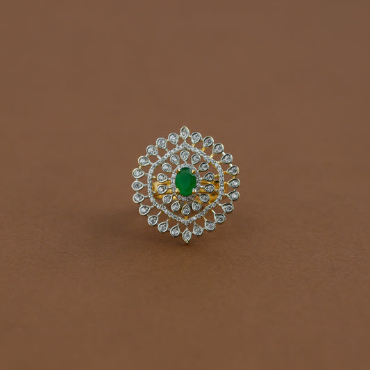 Diamond inspired statement adjustable finger ring - green