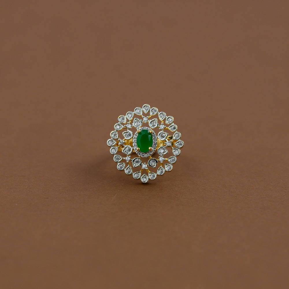 Diamond inspired statement adjustable finger ring - green