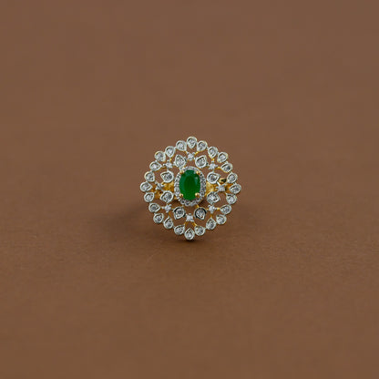 Diamond inspired statement adjustable finger ring - green