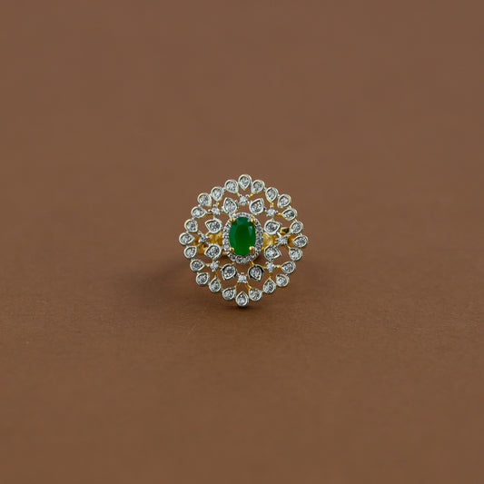 Diamond inspired statement adjustable finger ring - green