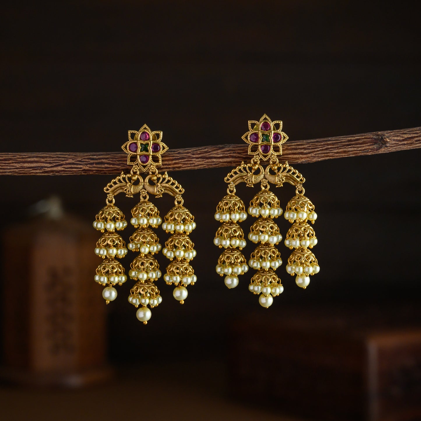 Peacock layered jhumkas - Swaro