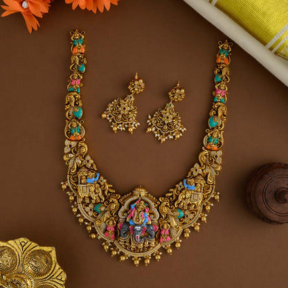 Ganesha Haaram - Hand painted real gold inspired